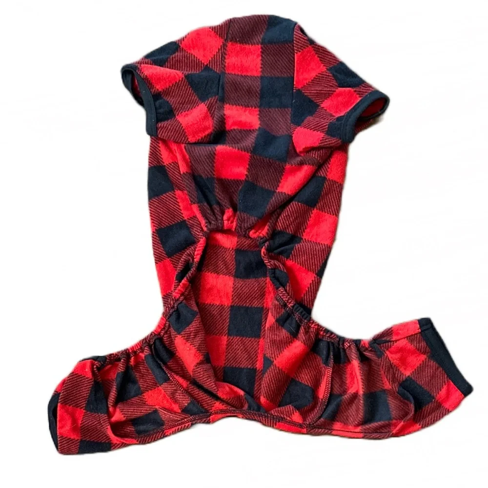 Buffalo Plaid Dog Pajamas Medium Red Black Fleece Cozy Sleepwear NWOT